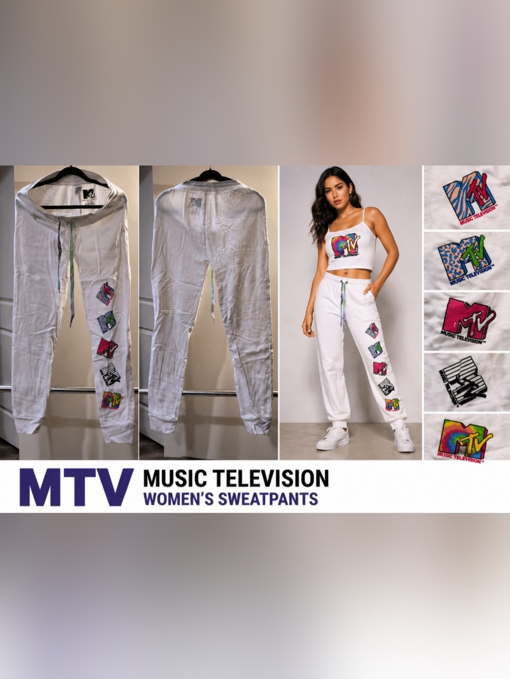 MTV Retro Logo Sweatpants 🎵 Women’s White Graphic Joggers!